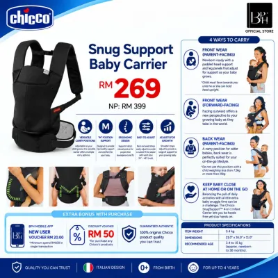 Chicco Baby Carrier Snug Support 4-in-1 Infant Carrier Black (from 3.4 to 15 kg approx. 3 years old)