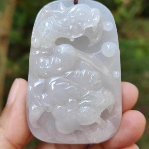 Rare Old Collection White Natural Type A Jadeite Jade crafted with Dragon and Tiger as Pendant Certificate weigh 44.48 grams Measurement 60.5 * 40.2 * 9.5 mm (pendant218)