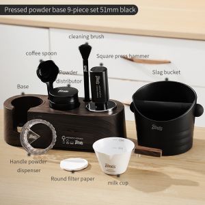 BINCOO Tamper Set Wood Grain Esprosse Base Powder Distributor Tamper Set Storage Rack Espresso Coffee Maker 51MM/58MM