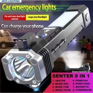 Senter Emergency LED Powerbank 8 in 1 Multifungsi USB Rechargeable