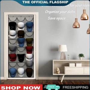 【New Arrival】 Hat Organizer Racks for Baseball Caps Behind Door Hat Protect Storage Rack with 3 Hooks 24 Deep Pockets for Wall Door