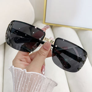 JN IMPRESSION New cross-border fashion net red half frame sunglasses womens trendy street shooting diamond-studded outdoor sunglasses trendy all-match sunglasses