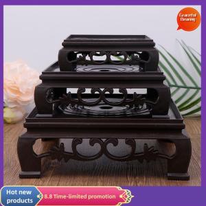 Graceful Deep Brown Carving Wooden Look Plastic Base Tray Flowerpot Holder Round Square Multi-Functional Teapot Vase Fish Tank Base