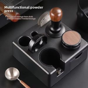 MKEB MALL Square Design Coffee Tamping Station Non-slip Bottom with Storage Drawer Coffee Tamper  Stand Universal Adjustable Espresso Portafilter Holder 51/53/58mm