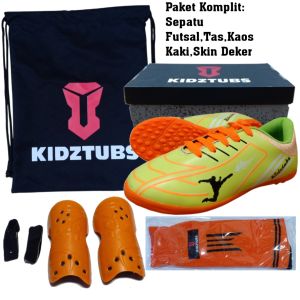 KIDZTUBS Sepatu Futsal Anak Paket Komplit Sepatu Futsal Tas Skin Deker Kaos Kaki Usia 6-10 Tahun Size 28 29 30 31 32 33 34 35 36 37 KDZ1348011825