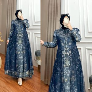 Dress Gamis Kondangan Lebaran 2026 Mewah | Bahan Armani Silk Tile Snow Adem Jatuh Elegan