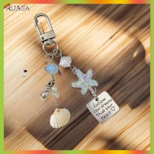 RUASA Summer Starfish Shell Keychain Y2K Sweet Beaded Mobile Phone Lanyard Girly Cute Ins Bag Charm Pendant Decoration Gift