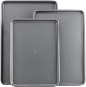 GoodCook Everyday Nonstick Baking Sheet Set 3 Pack Includes Small (13×9) Medium (15×1) and Large (17×11) Pans Carbon Steel Construction Cookie Sheets Bakeware Set Gray