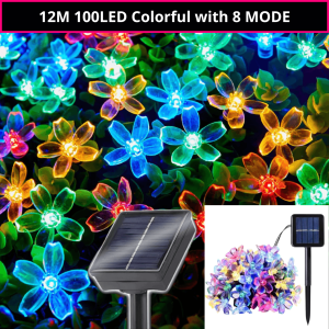 🐻DAILY2U🐻 Solar Cherry Blossom String Lights Sakura Flower LED Fairy String Lights Outdoor Waterproof Garden Decor Branch Hanging