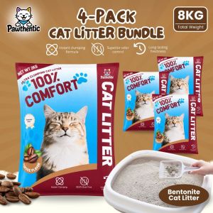 Pawthentic Bentonite Cat Litter Sand 4-Pack 2KG Each Odor Control Ultra Clumping 99.9% Dust Free Cat Sand for Kittens Adult Cats