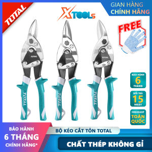 Bộ 3 kéo cắt tôn TOTAL THT520106K Bộ kéo mũi nhọn Chiều dài 250mm (10) thép Carbonkhông gỉ tay bọc cao su cắt tôn thép mỏng độ cắt sâu bén