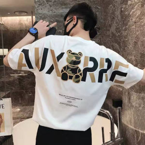 Mens short sleeved T-shirt 2024 new summer trend printed teddy bear versatile couple T-shirt Korean version fashionable pure cotton top