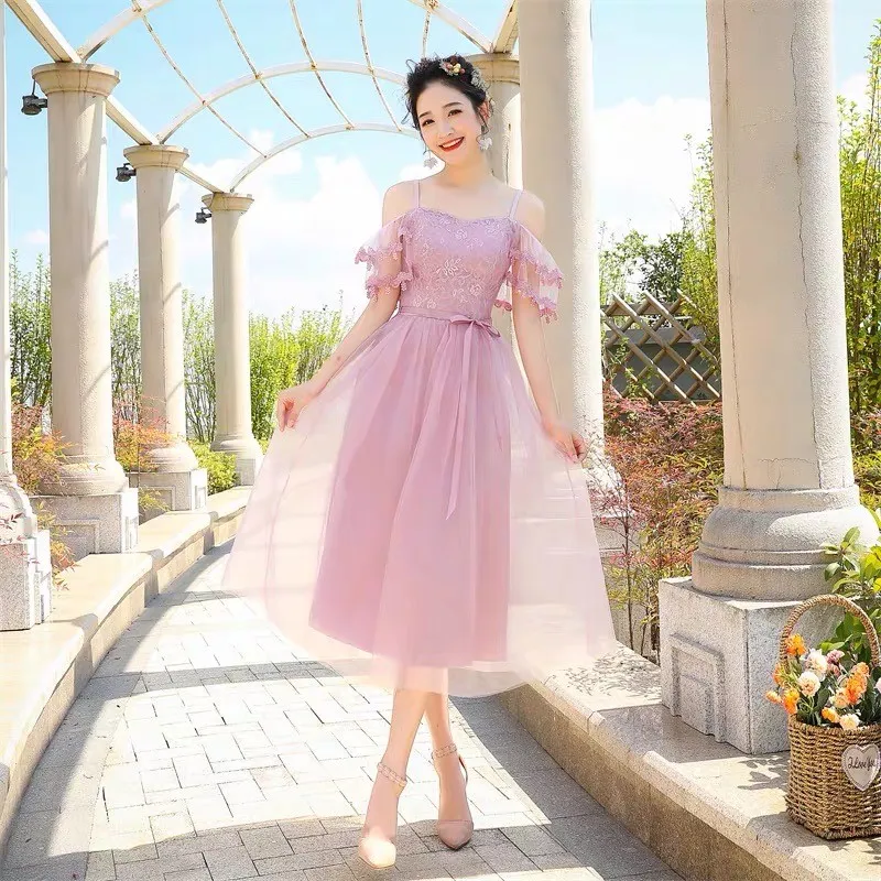 Bridesmaids Soft Pink Sweet Medium Length Dress | Lazada Singapore