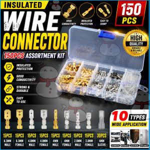 150PCS INSULATED WIRE CONNECTOR TERMINAL SET 2.8MM 4MM 6.3MM MALE FEMALE CRIMP TERMINAL SOCKET CLIP Klip Wayar Soket wire clip socket clip set box wire wiring connector