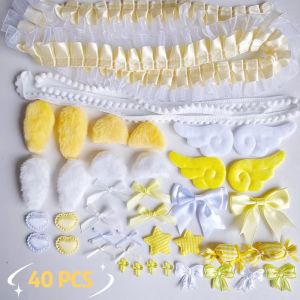FZIPUA 40Pcs/Set Plush Ear Handmade Material Pack Pink Pain Bag Colorful Material Pack Set Durable DIY Bow Lace Accessories Set
