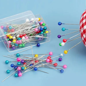 100pcs Metal Long Needle Bandana Brooch Round Pearl Head Needles Pearl Sewing Pins Cross Stitch DIY