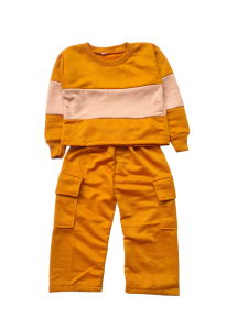 Setelan Crop Top & Cargo Pants Anak Perempuan Warna Kontras Usia 1-9 Tahun