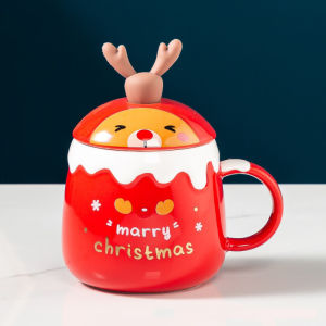 DAFIFY Merry Christmas 3D Elaphurus davidianus Ceramic Mug Tea Cup with Stainless Steel Spoon Best Xmas Teasts Be in Festive Mood gift 陶瓷圣诞马克杯带不锈钢勺子