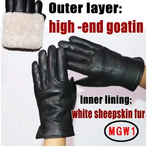 Deerskin Pattern Male Leather Gloves Sheepskin-fur in one Gloves Female Goatskin Sheep Fur Wool Gloves Winter Thickening Warm