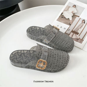 Free Shipping Transparent Toe-Cap Slippers For Women Flat-Soled Fashionable New Summer Style Hollow-Out Design WomenS Sandals Half-Slippers With A High-End Feel