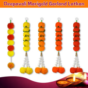 【2-Day Delivery】Deepavali Marigold Decorations Garland Indian-style Diwali Mala Decoration item with Locong Daun Combination Flower String Pooja Home Backdrop