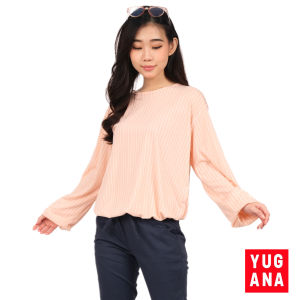 YUGANA - LAVAN Kaos Oversize Wanita Lengan Panjang Garis
