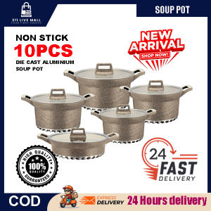 ROYAL DESSINI 10PCS ALUMINIUM NON STICK CASSEROLE POT BOWL DEEP SOUP POT  COOKWARE TOOL RANDOM COLOR
