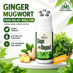 Herbalux Ginger Mugwort Pain Relief Roll-On 50ml – Herbal Massage Oil for Body Comfort HGM