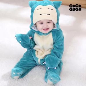 Anime Baby Romper pikachu Snorlax Onesie Newborn Boy Girl Clothes Flannel Soft Pajama Halloween Jumpsuit Kawaii Toddler Outfit