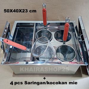 Dandang mie ayam 4 lubang Tong mie ayam bakmi bakso kotak plus saringan stainless pack kayu