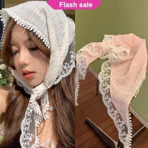 SHENHAO2🎀 Phong Cách Pháp Ren Hoa Mô Hình Tam Giác Khăn Headband Lolita Khăn Lụa Mũ Khăn Turban Phụ Kiện Tóc Thời Trang Của Phụ Nữ