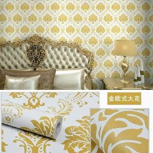 Wallpaper Dinding PUTIH BATIK GOLD WPS162 Sticker Kamar Ruang Tamu Dekorasi Rumah Elegan Mewah ukuran 4m x45cm