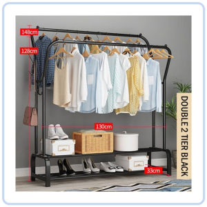 【DAILY ESSENTIAL】 Freestanding Clothes Rack with Single or Double Rails and Storage Shelves