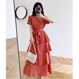 [Basica Moda] 71280 Gaun Dress Midi Wanita Lingulatia Tiered Jacquard Import