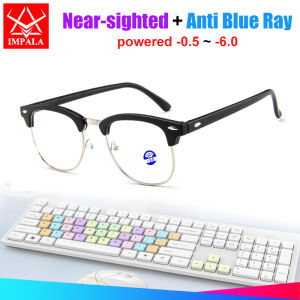 IMPALA JS6013W Anti Blue Computer Glasses Graded Lens Myopia Glasses for Men and Women Anti Radiation Nearsighted Eyeglasses