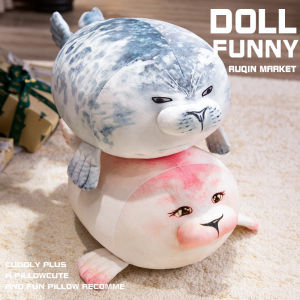 JOJO CASTLE 3D Novelty Throw Pillow 24/40cm Cute Real Life Blue Pink Couple Sea Lion Plush Toy Soft Seal Plush Stuffed Plush Party Pillow