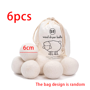 6Pcs/Set Reusable Wool Dryer Balls Saves Time Reduces Wrinkles Wool Clothes Drying Ball with Bag
