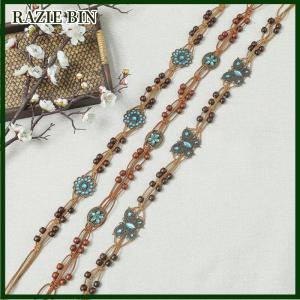 RAZIE BIN สายรัดเอวสไตล์โบฮีเมียนสำหรับผู้หญิงลูกปัดไม้ทอลายผีเสื้อน้ำประดับเพชรสไตล์ชาติพันธุ์แบบลำลองสำหรับวันหยุด