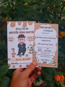 Thiệp mời sinh nhật Thiệp thôi nôi đầy tháng) in ảnh ghép hình in nội dung giá rẻ sắc nét thiết kế theo yêu cầu