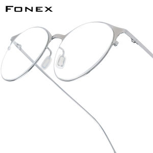 FONEX khung mắt kính hợp kim nữ thiết kế thương hiệu cổ điển Khung kính tròn nam Full-rim Retro siêu nhẹ Hàn Quốc japaness phong cách kính mắt cho mắt 8106