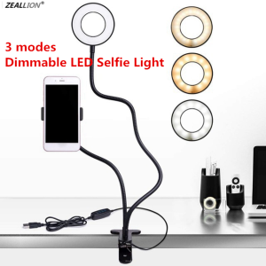 Zeallion 2 in 1 LED Selfie Ring Light with 360 Degree Mobile Phone Holder Stand Long Arm Flexible Desktop Clip Bracket for Live Stream Office Kitchen