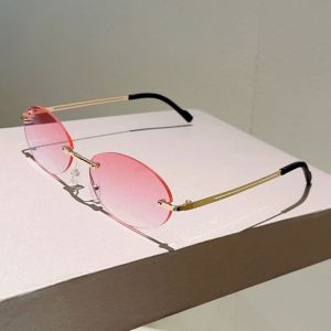 Fashion Rimless Design Oval Sunglasses Gradient Lens UV400 Protection Shades Sun Glasses for Women & Men