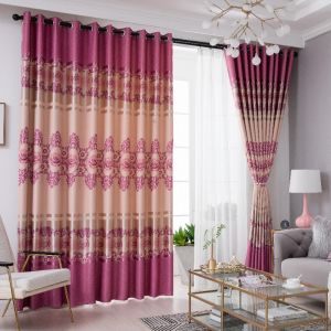 AnneyOneDecor Elegant Floral Pattern Curtain Pink Purple Blackout Window Curtain for Living Room Bedroom Exquisite Flower Printed Drapes
