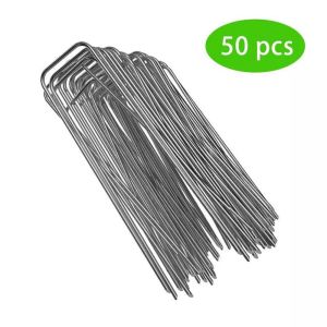 50PCS 15cm Garden Galvanized Landscape Nails Rust Proof Sod Pins Stakes U-Type Turf Staples For Securing Fence Barrier Tent Tarps Wires Cords