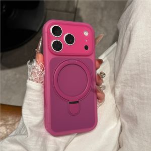 Luxury Jelly Liquid Silicone Stand Holder Case For iPhone 17 16 15 14 13 Pro Max For Magsafe Wireless Charge Soft Matte Cover