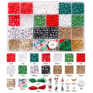 1995Pcs/Box Christmas Beading Kit Colorful Soft Clay Beads Glass Beads Set For Jewelry Making DIY Bracelet Keychain Phone Chain Xmas Gift Crafts Accessories
