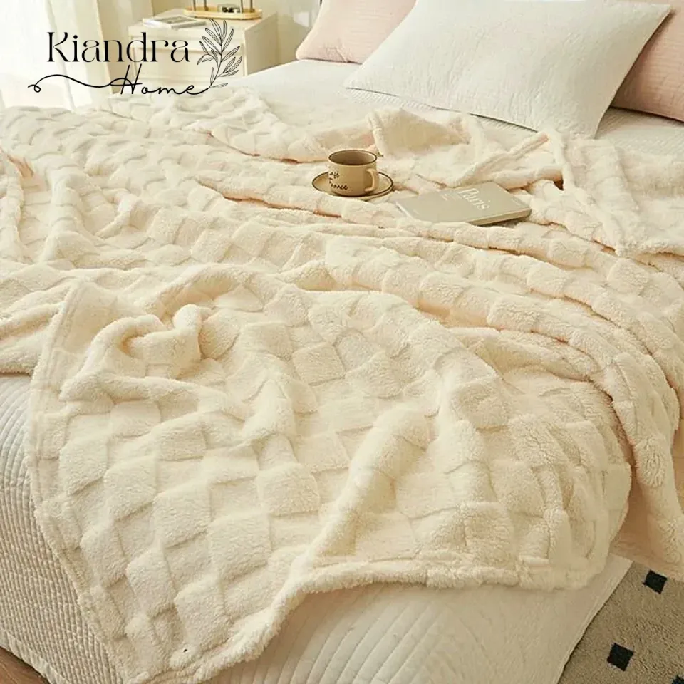 Kiandra Home Plaid Velvet Fleece Blanket Super Soft Fluffy Double Size  and King Size Thick Blanket Kumot na Malambot Microfiber