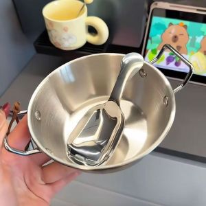 Bát Inox 304 Khoảng 500ml Có 2 Quai Kèm Thìa Chén Mì Hàn Quốc Đựng Cơm Cháo Ngũ Cốc Tiện Dụng