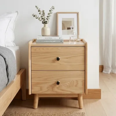 Furniture Direct B13 Solid Ash 2 Drawers Bedside Table-Natural
