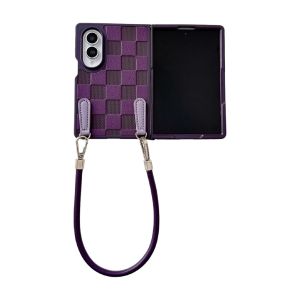 For Samsung Z Fold 3 4 5 6 7 8 Ultra Retro Plaid Folding Screen Protective Case with Portable Lanyard Scratch-resistant
